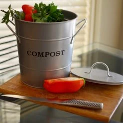 Discount 🧨 Exaco Kitchen Compost Bins 2-n-1 Compost Bucket - Silver ⌛ -Garden Trellises Shop detail2EX110