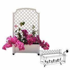 Budget 🎉 Vinyl Exaco Calypso Planter With Trellis ⌛ -Garden Trellises Shop detail3EX183