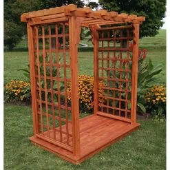 Best deal ❤️ A & L Furniture Arbors A & L Furniture Lexington 7.5 Ft. High Cedar Arbor With Deck 😀 -Garden Trellises Shop detailALF390