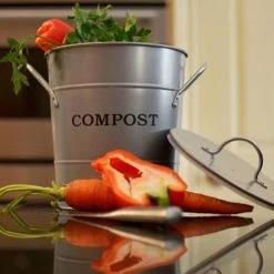 Discount 🧨 Exaco Kitchen Compost Bins 2-n-1 Compost Bucket - Silver ⌛ -Garden Trellises Shop detailEX110