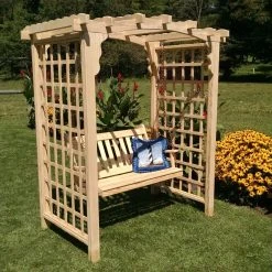 Budget 🛒 A & L Furniture Arbors A & L Furniture Cambridge 7.3 Ft. High Wood Arbor With Swing 💯