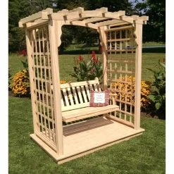 Discount ⌛ A & L Furniture Arbors A & L Furniture Cambridge 7.5 Ft. High Wood Arbor With Deck And Swing ❤️