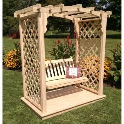 Best Pirce ✨ A & L Furniture Arbors A & L Furniture Jamesport 7.5 Ft. High Wood Arbor With Deck And Swing ✔️