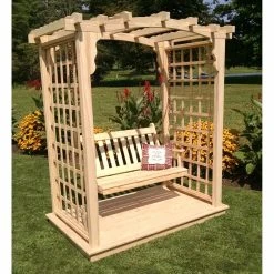 Top 10 ✔️ A & L Furniture Arbors A & L Furniture Cambridge 7 Ft. High Cedar Arbor With Deck And Swing 🎉