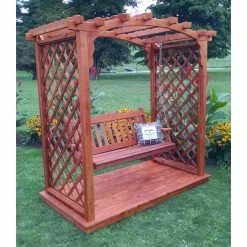 Top 10 ✔️ A & L Furniture Arbors A & L Furniture Jamesport 7.5 Ft. High Cedar Arbor With Deck And Swing 🎁