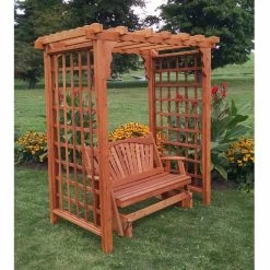 Budget 😍 A & L Furniture Arbors A & L Furniture Lexington 7 Ft. High Cedar Arbor With Deck And Glider ❤️