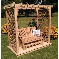 Budget ⌛ A & L Furniture Arbors A & L Furniture Covington 7 Ft. High Cedar Arbor With Deck And Glider 🧨