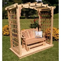 Flash Sale ✔️ A & L Furniture Arbors A & L Furniture Cambridge 7.5 Ft. High Cedar Arbor With Deck And Glider 😉